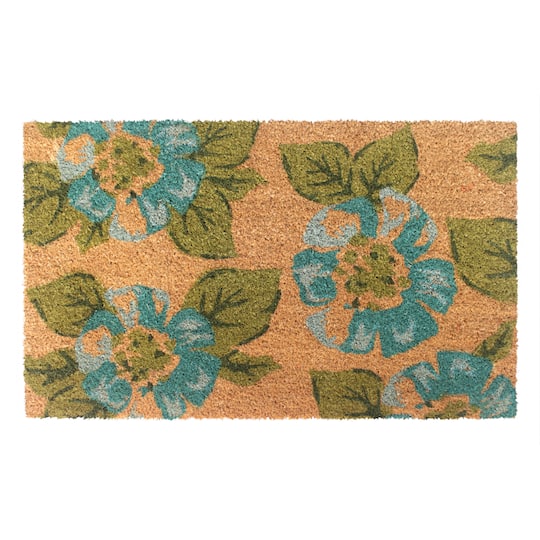 RugSmith Multicolor Machine Tufted Blue Flowers Doormat